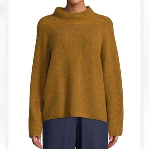 Eileen Fisher Mustard Texture Mock Neck Long Sleeve Organic Cotton Sweater Sz XL